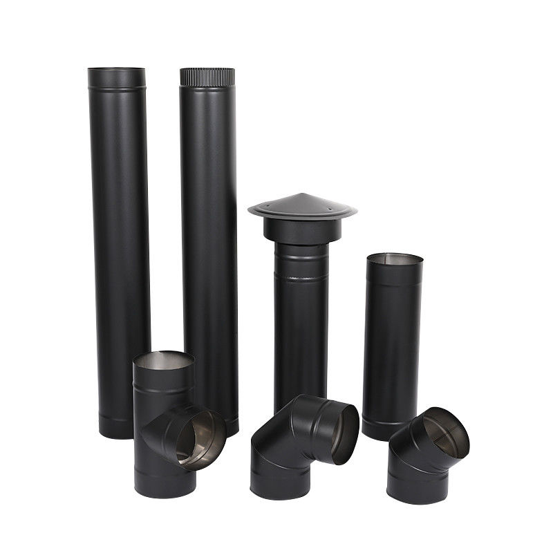 Single Wall 6 Inch Black Stove Pipe Stainless Steel Chimney Flue Kits 6 Inch Stainless Steel Flue Pipe